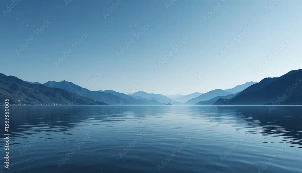 Blue lake and mountains under a clear sky Blue lake and mountains under a clear sky