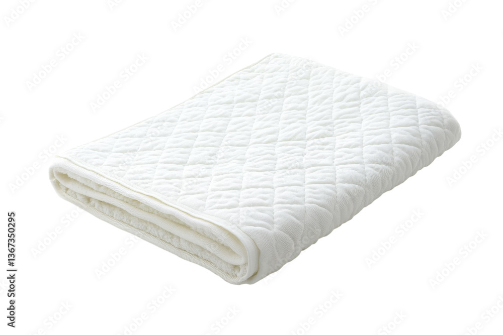 Soft white quilted blanket folded perfectly on a minimalist surface for cozy decoration isolated on transparent background Soft white quilted blanket folded perfectly on a minimalist surface for cozy decoration isolated on transparent background
