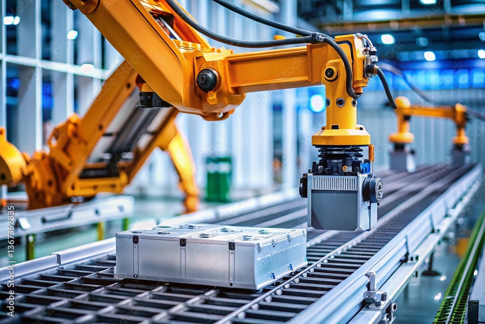 Fototapeta premium Automated Electric Vehicle Battery Pack Assembly Line Manufacturing Process