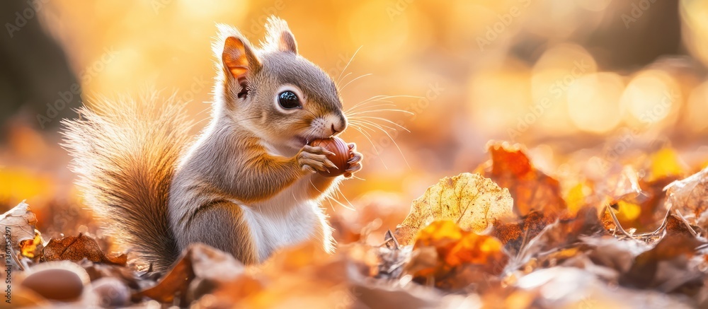 Adorable squirrel eating nut in autumn leaves. Adorable squirrel eating nut in autumn leaves.