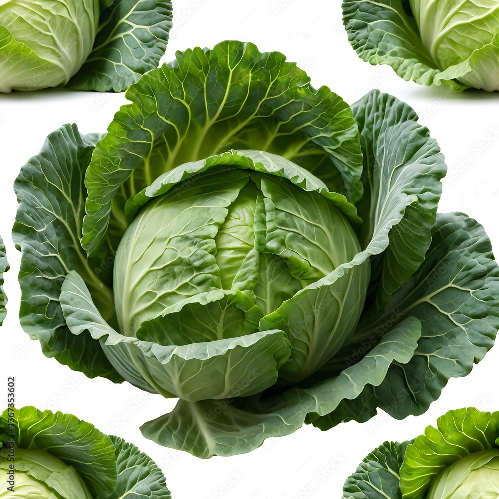 Obraz premium Fresh Green Cabbage Isolated on White Background