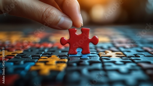 human resource management,selecting leader concept putting last jigsaw puzzle piece with red businessperson