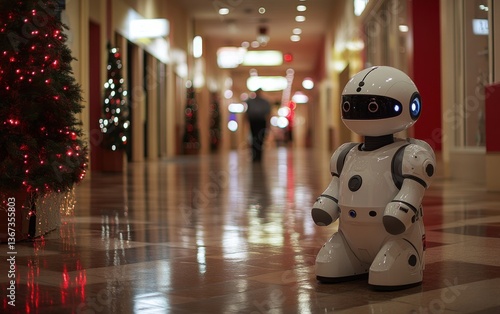 Wallpaper Mural A robot is standing in a hallway with a Christmas tree in the background Torontodigital.ca