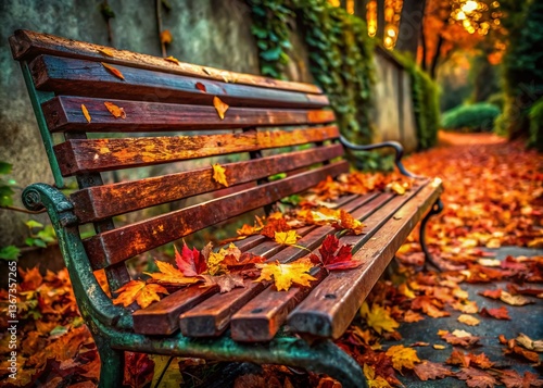 Autumn Leaves on Park Bench: Urban Exploration Photography