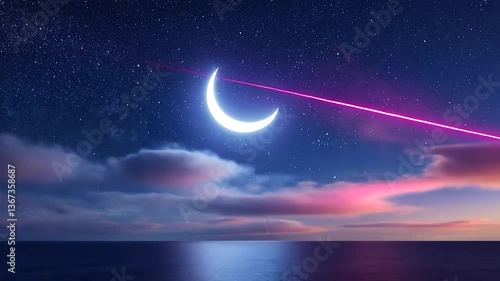 The magnificence of a starry night sky over a calm ocean. Fantasy landscape anime or cartoon style