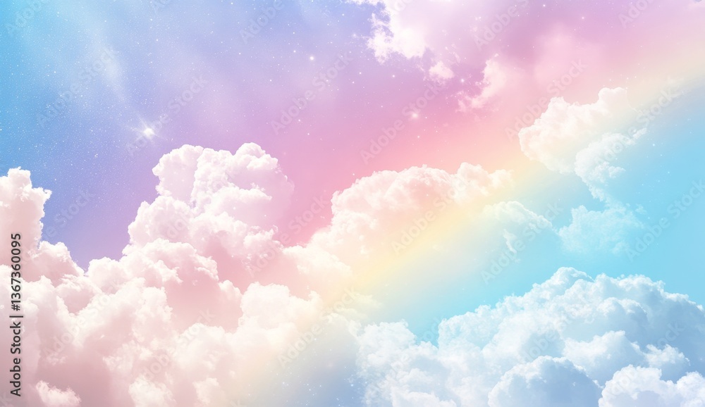 Pastel rainbow cloudscape; ethereal sky; dreamy clouds; soft colors; perfect for backgrounds Pastel rainbow cloudscape; ethereal sky; dreamy clouds; soft colors; perfect for backgrounds