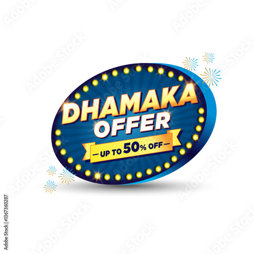Dhamaka Offer Logo. Abstract Vintage Blue Retro Circle Design.