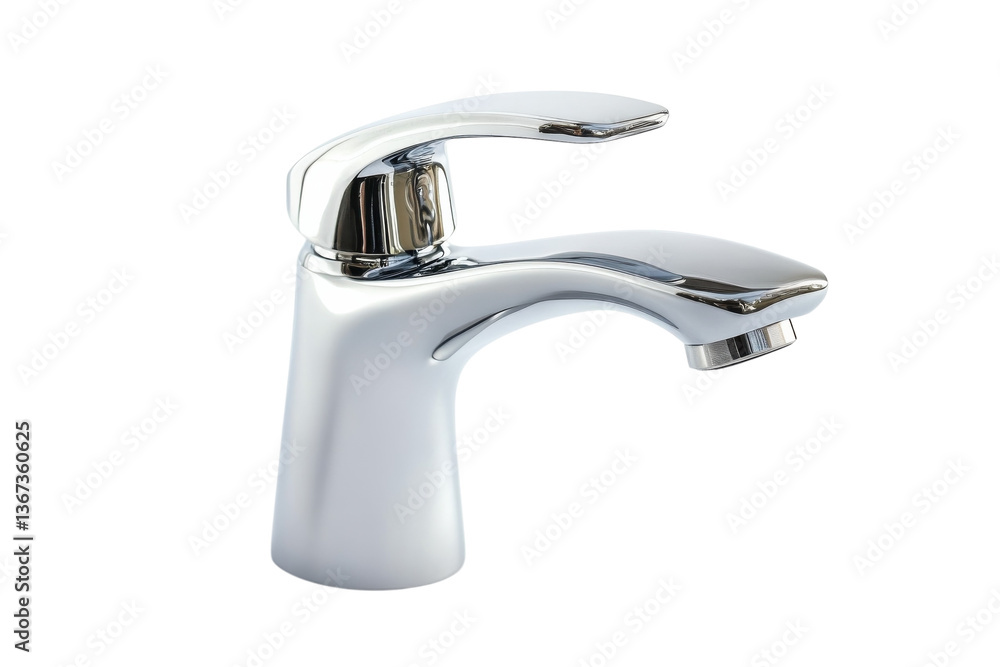 A sleek chrome faucet showcasing modern design and elegance in a bright setting isolated on transparent background A sleek chrome faucet showcasing modern design and elegance in a bright setting isolated on transparent background
