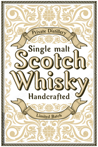 Scotch whisky - ornate monochrome vintage decorative label
