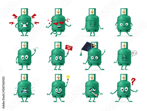 Colorful propane character expressions in various emotions and activities, showcasing playful designs in a vibrant style