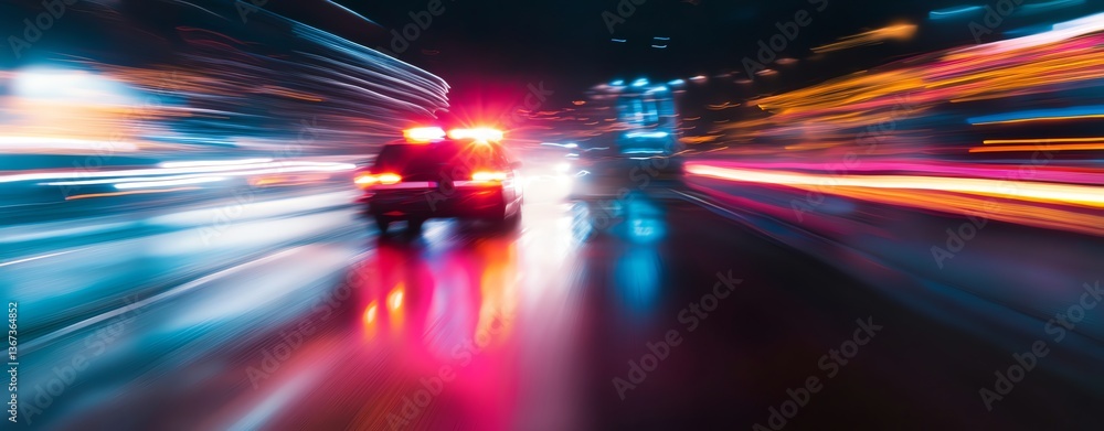 Emergency Vehicle Responding Fast at Night with Colorful Motion Light Trails Emergency Vehicle Responding Fast at Night with Colorful Motion Light Trails