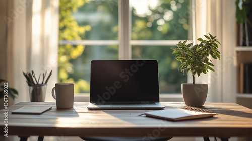 Wallpaper Mural Minimalist Home Office Desk with Laptop Torontodigital.ca