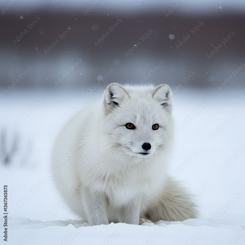 Obraz premium The Arctic Fox Blending into the Snowy Landscape