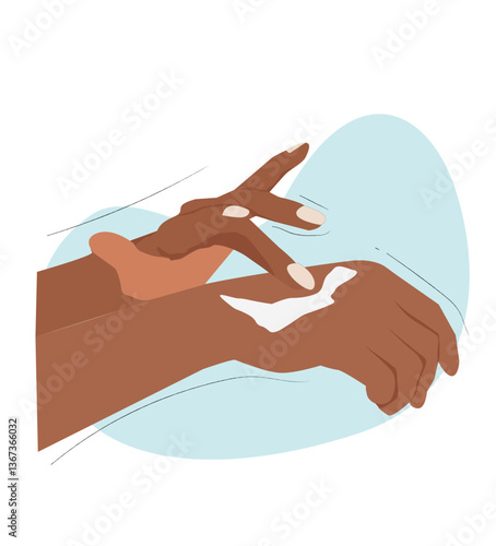 a hand applying lotion to the other hand. skin care, wearing sunscreen, moisturizing