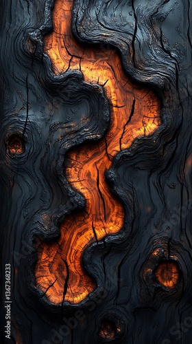 Charred Wood Phone Wallpaper  Glowing Orange Lava Cracks | HD Mobile Theme


