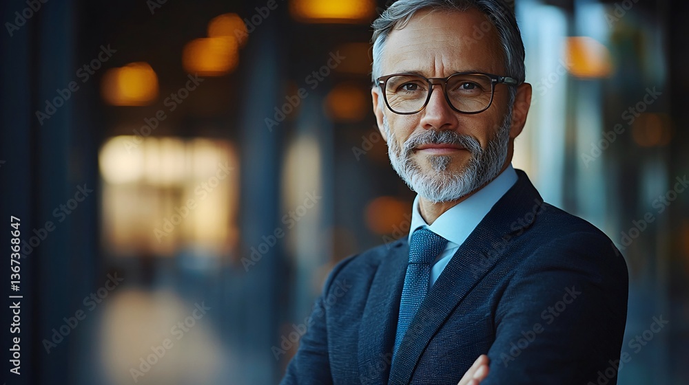 Fototapeta premium Senior executive in a suit and tie standing confidently as a symbol of corporate leadership