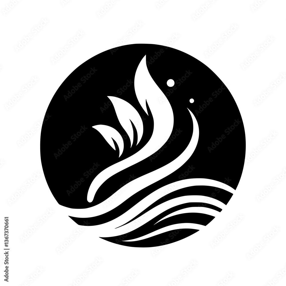 A stylized black and white logo depicts a leaf motif emerging from waves within a circular frame, suggesting growth and purity. A stylized black and white logo depicts a leaf motif emerging from waves within a circular frame, suggesting growth and purity.