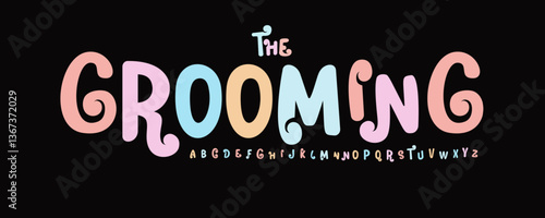 Playful curly font, cartoon groovy letters, playful alphabet for grooming headline, creative logo, kid branding, fun events titles, joyful moodboards, standout letters. Vector typeset.