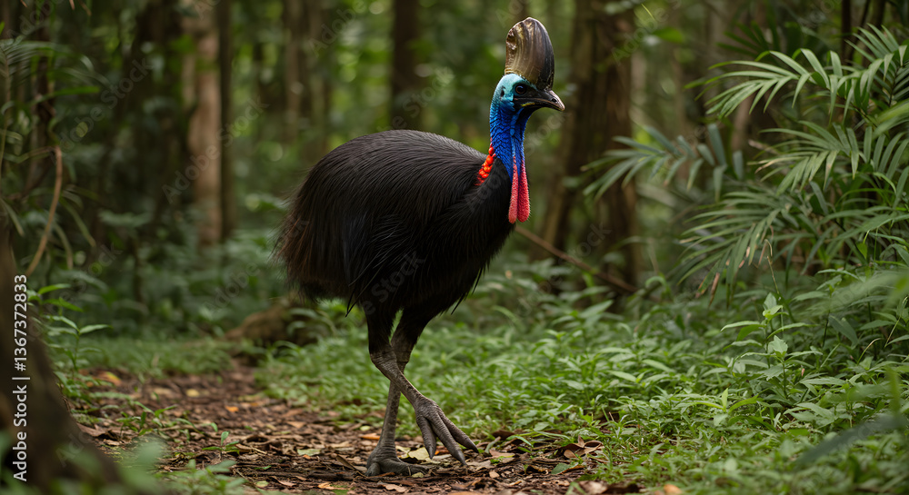 Naklejka premium The Regal Cassowary Walking Through the Rainforest