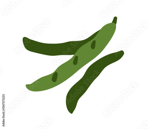 French string beans, green pods. Fresh snaps, legume. Natural vegetable crop. Healthy organic food, raw vitamin nutrition, eating. Flat graphic vector illustration isolated on white background