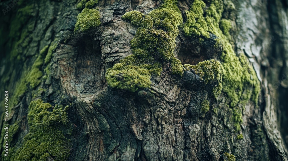 Close-up of Old Tree Bark Texture with Moss, Natural Pattern and Growth Close-up of Old Tree Bark Texture with Moss, Natural Pattern and Growth