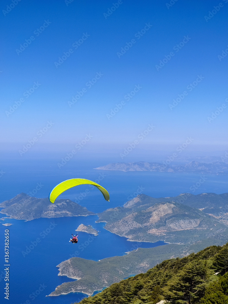 beautiful landscape with a view of the sea flying on a paraglider beautiful landscape with a view of the sea flying on a paraglider
