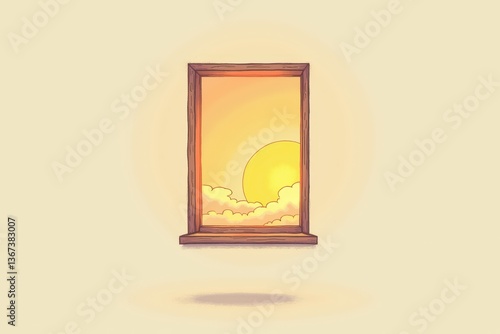 Obraz na płótnie Sunny window view with glowing sunset sky w salonie