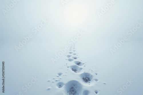 Obraz na płótnie Footprints leading foggy snowy horizon w salonie