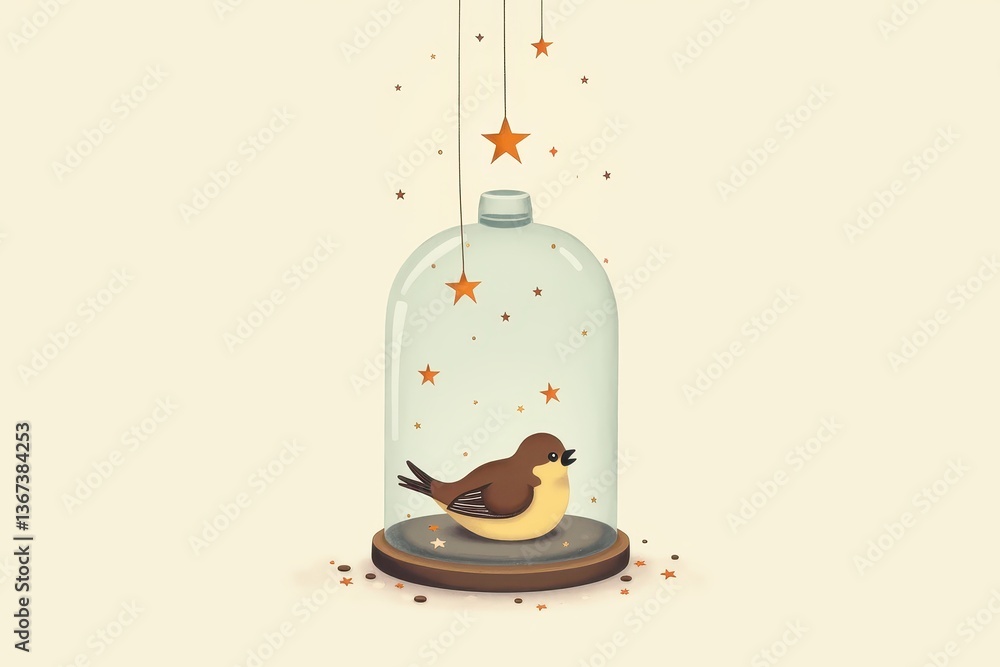 Bird in glass dome surrounded stars