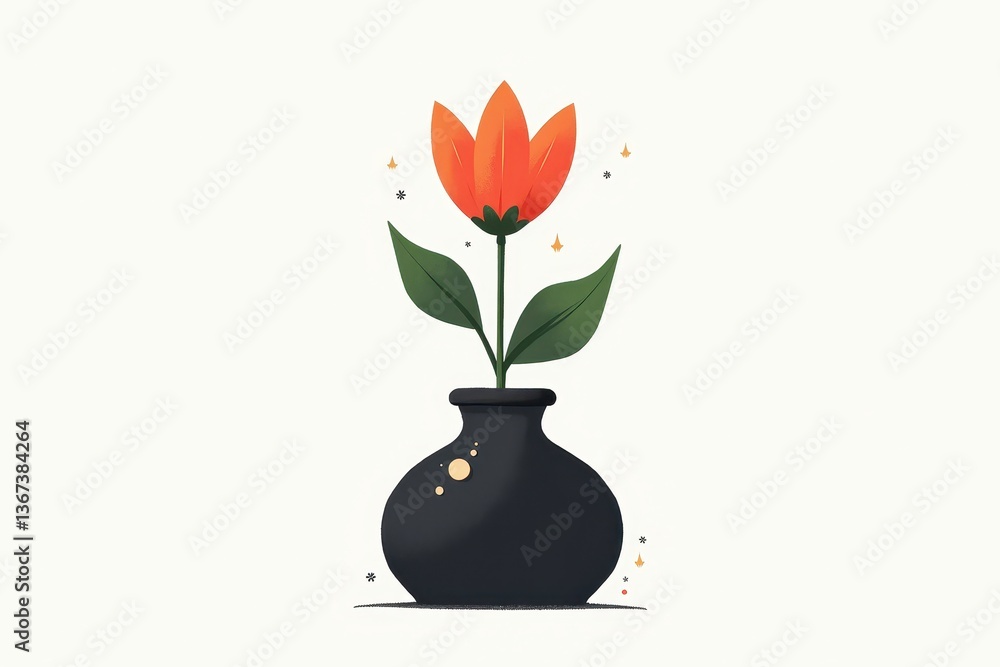 Minimalist vase with orange flower