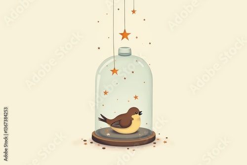 Obraz na płótnie Bird in glass dome surrounded stars w salonie