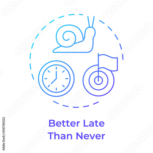 Better late than never blue gradient concept icon. Time management, control. Deadline, task. Round shape line illustration. Abstract idea. Graphic design. Easy to use in infographic, presentation