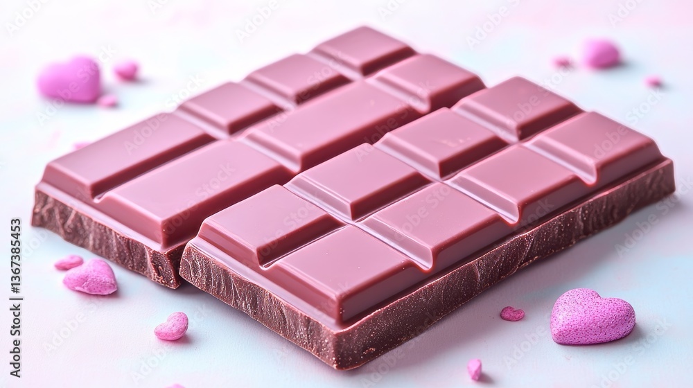 Pink chocolate bars against a gentle pastel background, representing the latest in dessert design Pink chocolate bars against a gentle pastel background, representing the latest in dessert design