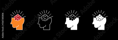 Human head with brain for thinking and idea generation. Mental and psychic health.