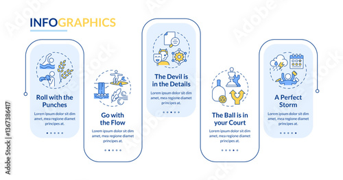 Life lesson challenges rectangle infographic vector. Task management, personal efficiency. Data visualization with 5 steps. Editable rectangular options chart. Lato-Bold, Regular fonts used
