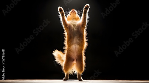 A well trained dog showcasing its impressive repertoire of tricks under the bright lights of a talent show stage captivating the audience with its obedience agility and showmanship