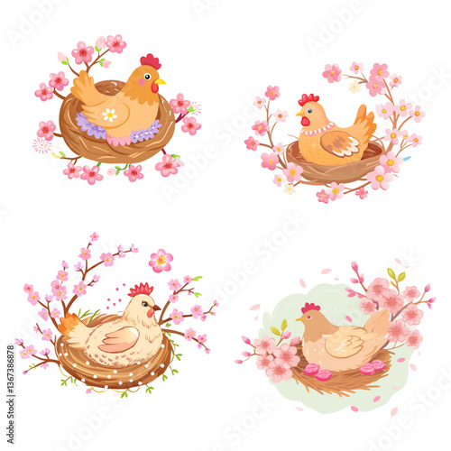 Hen On Nest Vector Collection Design