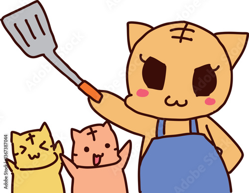 子供のために料理を作ろうとする猫