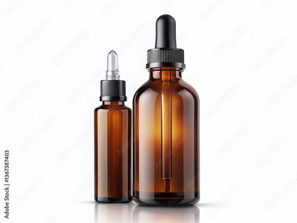 Brown Glass Dropper Bottle, Isolated on White Background - Skincare Packaging Mockup Brown Glass Dropper Bottle, Isolated on White Background - Skincare Packaging Mockup