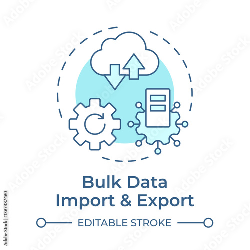 Bulk data import and export soft blue concept icon. Managing catalogs. Benefit of using PIM system. Round shape line illustration. Abstract idea. Graphic design. Easy to use in presentation