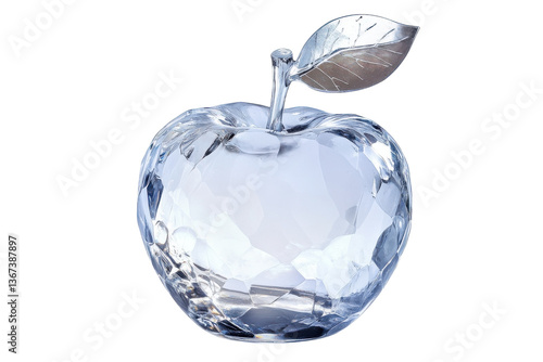 A stunningly crafted crystal apple captures light beautifully in a minimalist setting isolated on transparent background