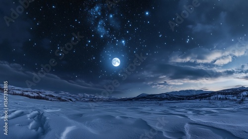 Wallpaper Mural Arctic winter night, full moon, starry sky, snow landscape, travel poster Torontodigital.ca