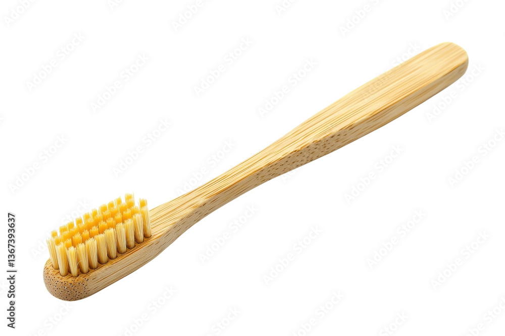 Eco-friendly bamboo toothbrush resting on a clean white surface ready for daily dental care isolated on transparent background Eco-friendly bamboo toothbrush resting on a clean white surface ready for daily dental care isolated on transparent background