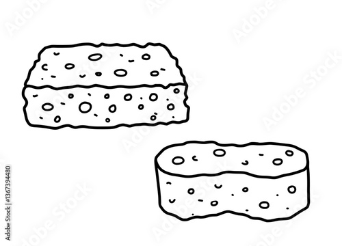 Dishes sponge hand drawn in doodle style. Vector line art illustration. Cleaning tool icon.