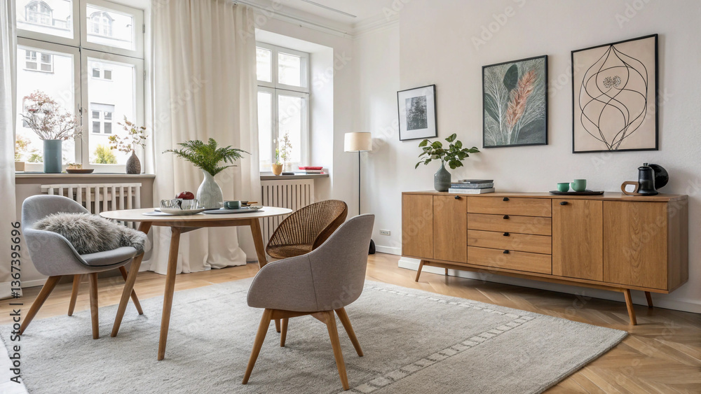 Fototapeta premium Stylish Modern Dining Room with Natural Decor