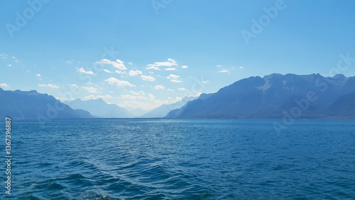 beautiful seascape on the horizon silhouette of mountains