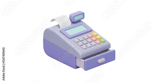 Isolated Lavender Cash Register with Receipt