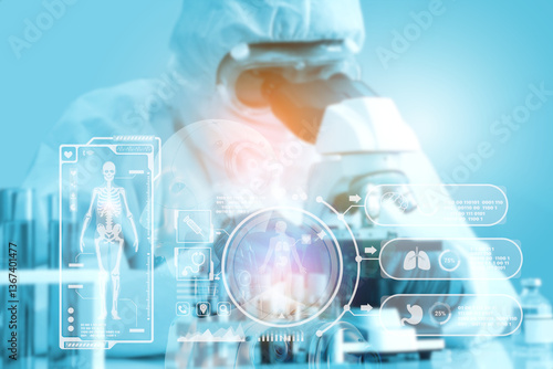 Doctors diagnose diseases with AI by creating treatment simulations and follow-up results. artificial intelligence medical health care concept