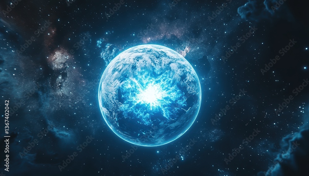 Glowing Blue Planet Explosion in Space Glowing Blue Planet Explosion in Space