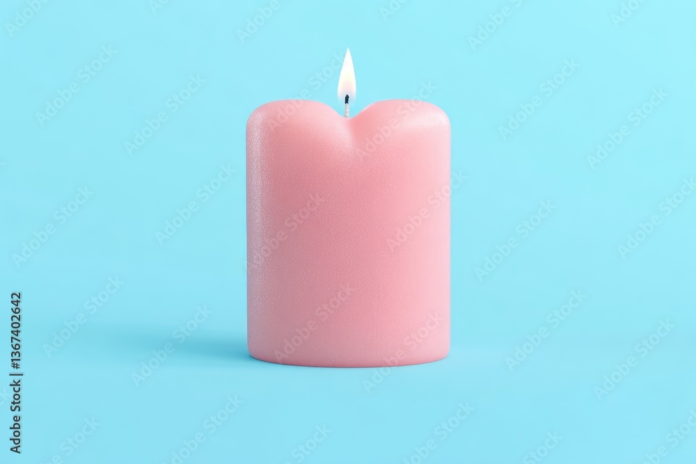 Pink heart-shaped candle on a vibrant blue background Pink heart-shaped candle on a vibrant blue background